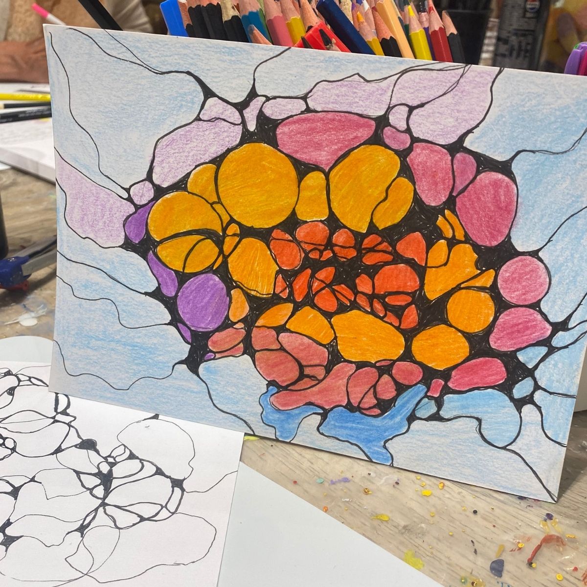 Création en art neurographique réalisée pendant l’Atelier Déclic charge mentale à Nivelles