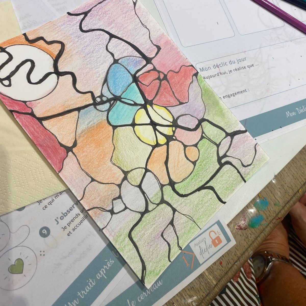 Création en art neurographique réalisée pendant l’Atelier Déclic sur la charge mentale à Nivelles