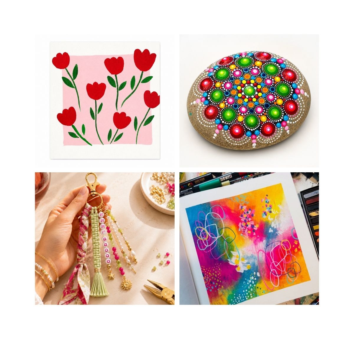 Journée créative Couleurs & Création Nivelles - peinture dot painting mix media et porte-clé bijoux — L'Atelier en Ville