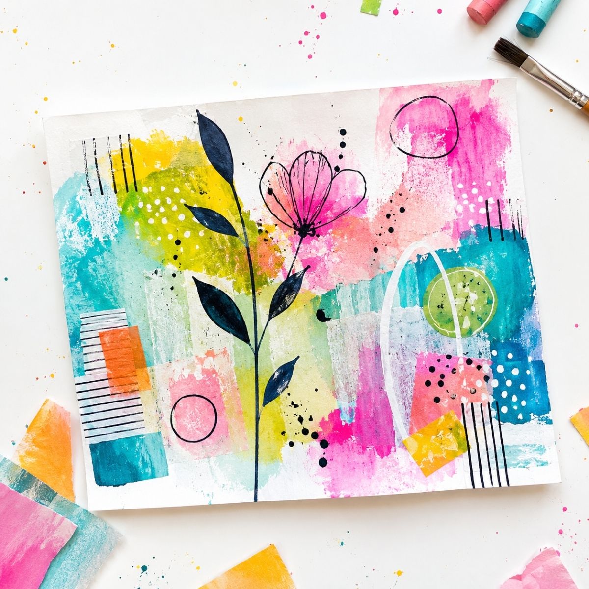 Découverte du mix media - aquarelle, dessin, collage et embossage - journée créative Couleurs & Créations Nivelles — L'Atelier en ville