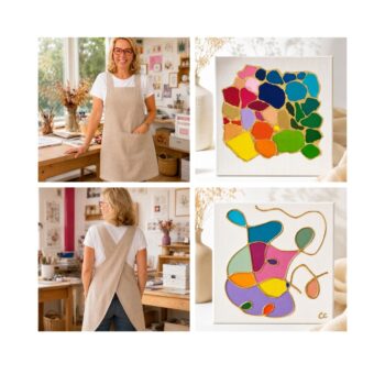 Journée créative couture et peinture à Nivelles - création de tablier cousu main et tableau abstrait coloré à L’Atelier en Ville