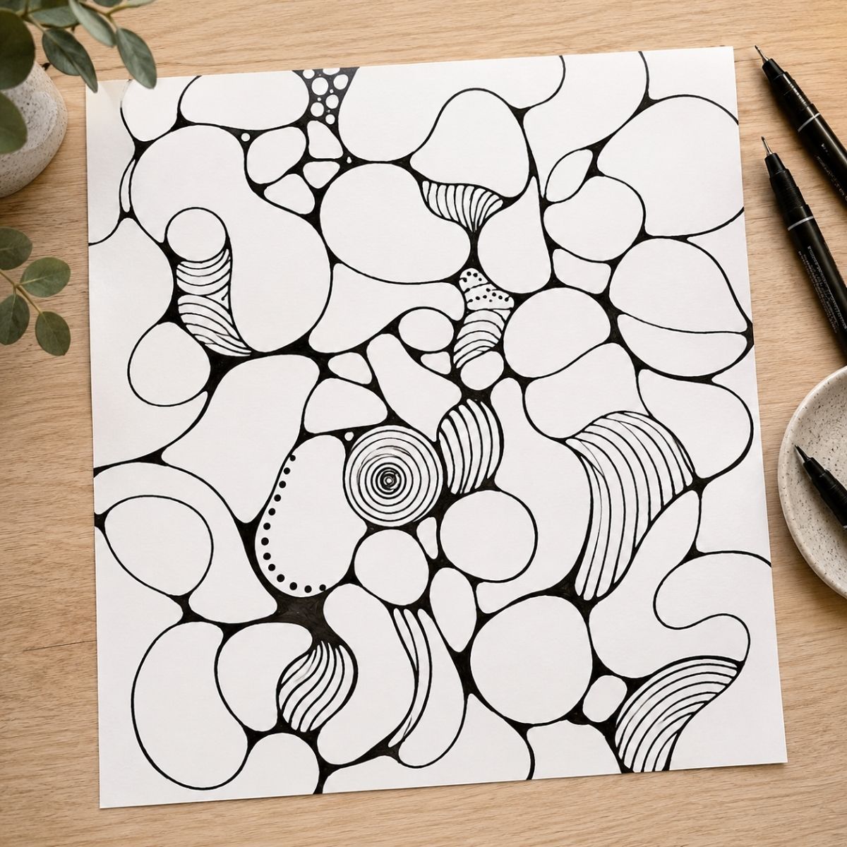 Exemple de dessin neurographique réalisé lors d’un atelier bien-être et créativité à Nivelles en Belgique
