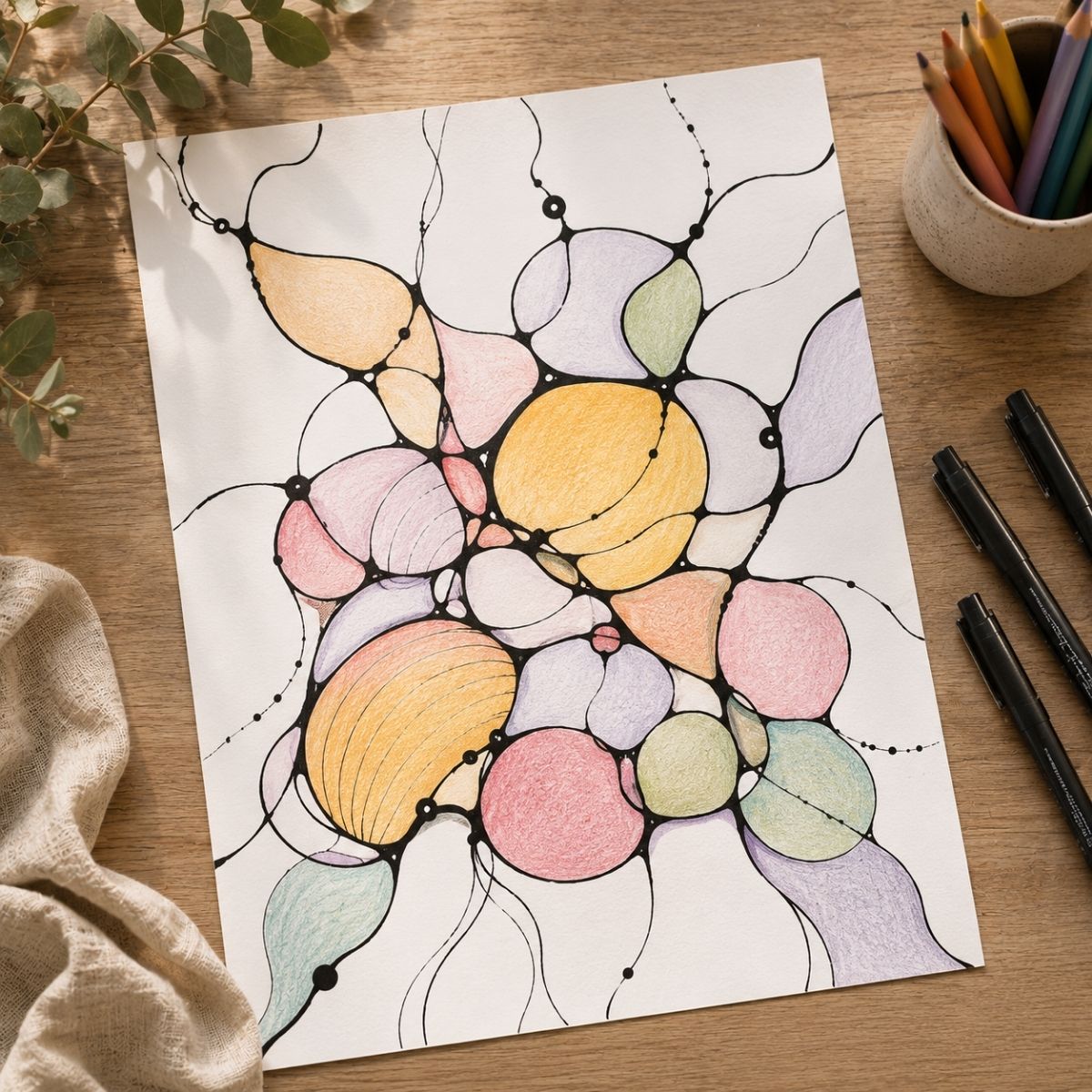 Création artistique réalisée en atelier neurographique pour favoriser la détente et la reconnexion à soi
