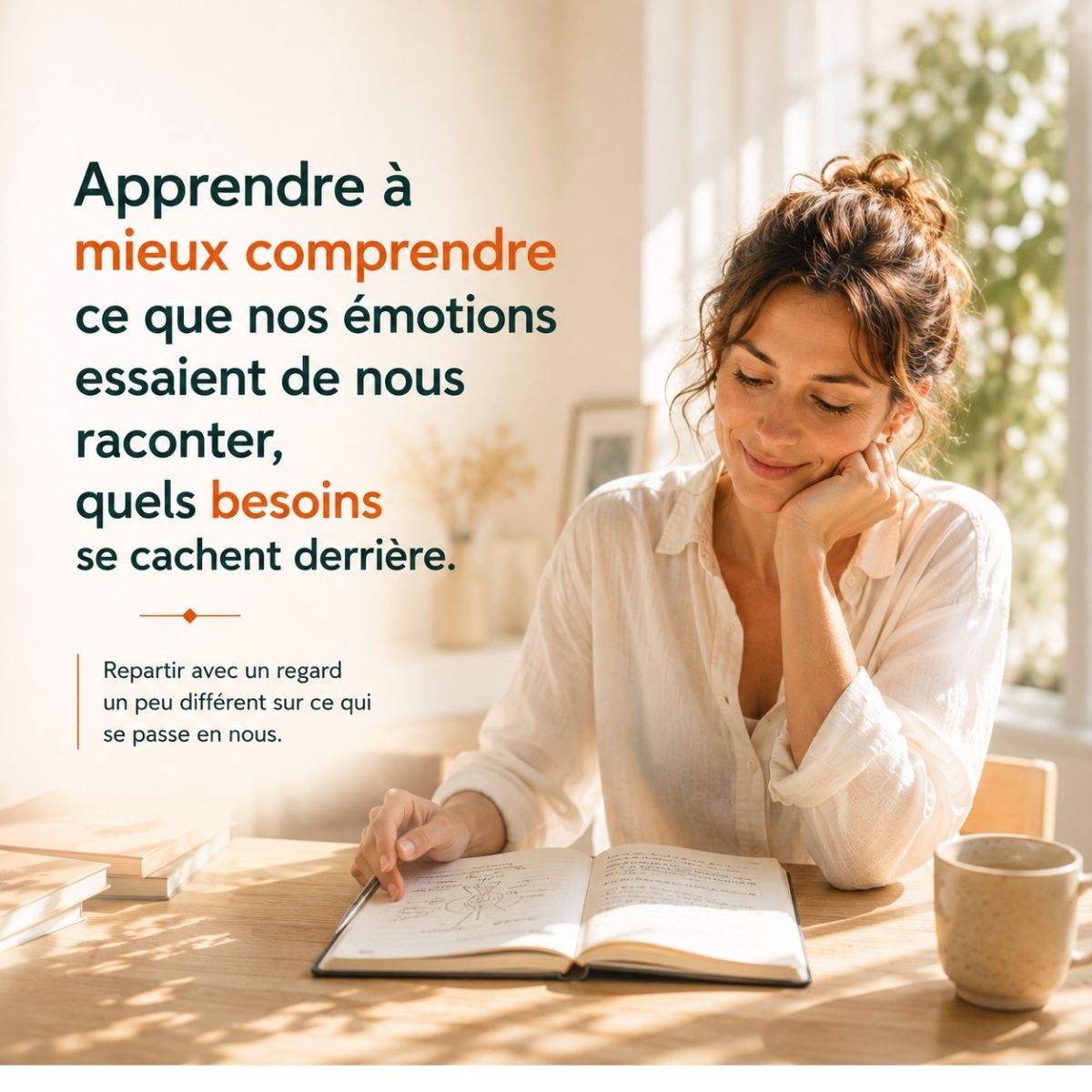 Atelier de développement personnel à Nivelles pour apprendre à mieux comprendre ses émotions, identifier les besoins qui se cachent derrière et développer son intelligence émotionnelle.
